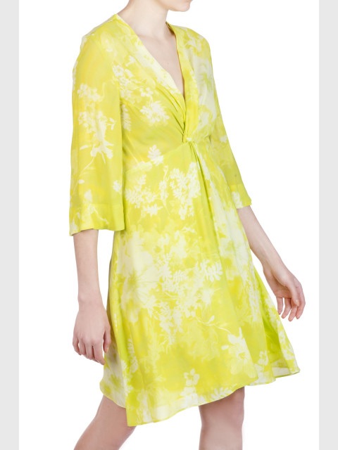 Pinko Yellow Floral V-Neck A-Line Dress New Size L/Xl